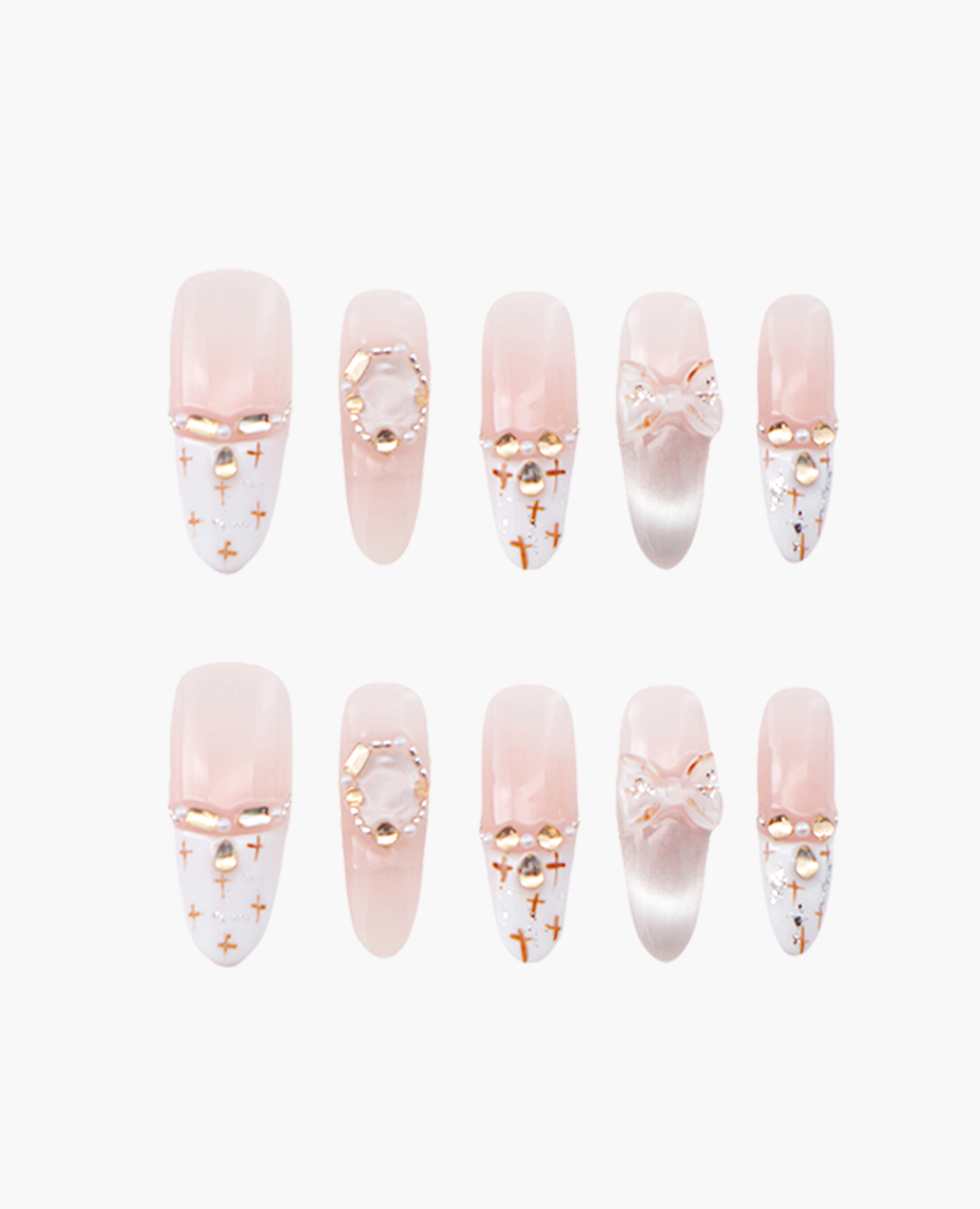 Sakura Mist Gold Trapezoid Nails