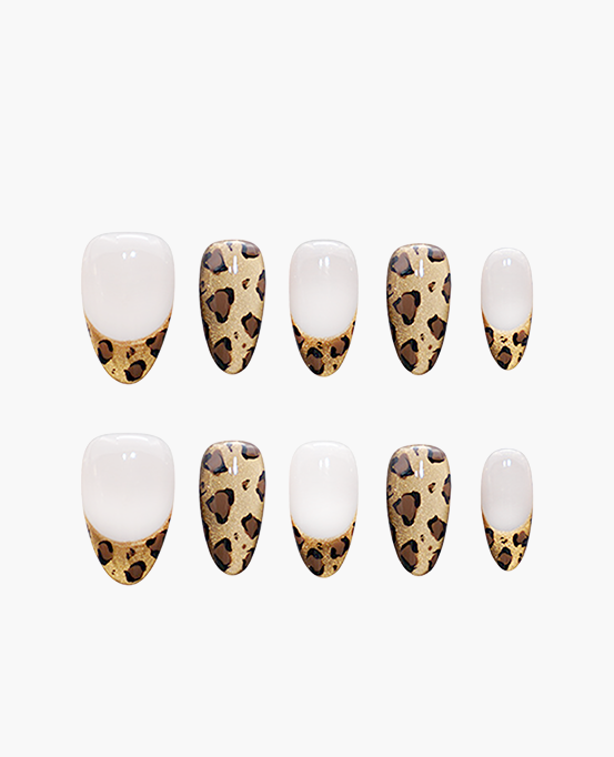 Beige Leopard Ombre Almond Nails